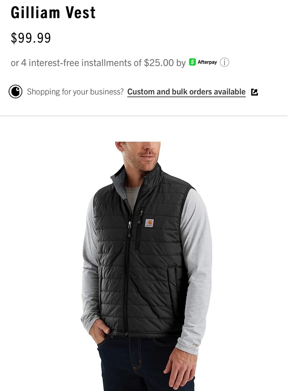 Men’s Black Carhartt Gilliam Rain Defender Quilted Vest